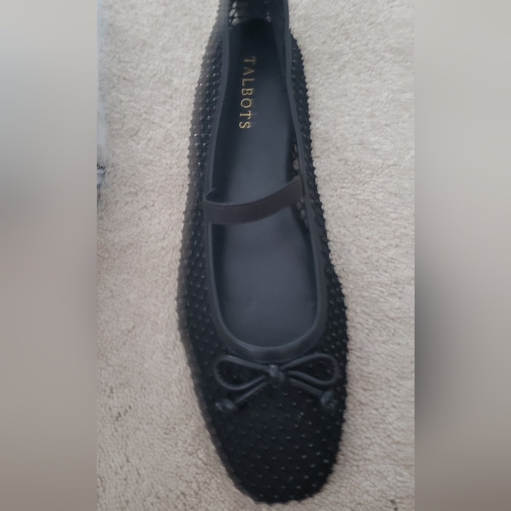 NWT-Talbots Black Blaine Mesh Ballet Flat with Bow Accent Size 8 1/2 - Picture 6 of 7